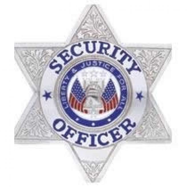 SECURITY OFFICER 6 POINT STAR METAL SHIRT BADGE.